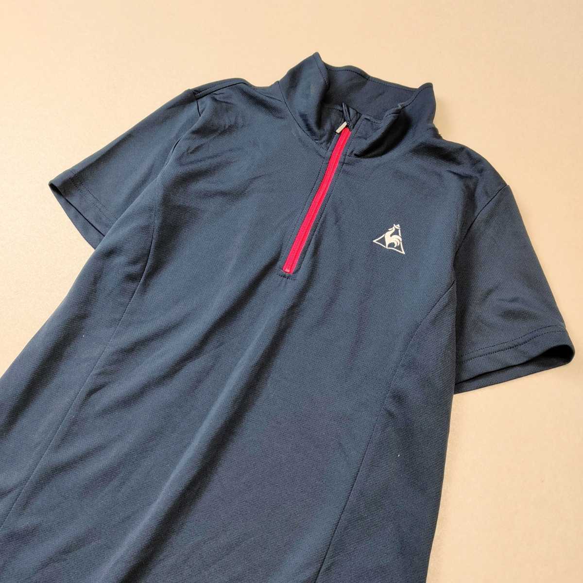 lecoq sportif Le Coq s Porte .f половина Zip рубашка с коротким рукавом трикотаж с коротким рукавом спорт темно-синий женский L размер полиэстер 100%