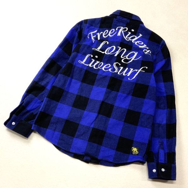  beautiful goods GOCHA Gotcha meat thickness embroidery flannel shirt heavy weight men's L size blue black Surf outdoor 