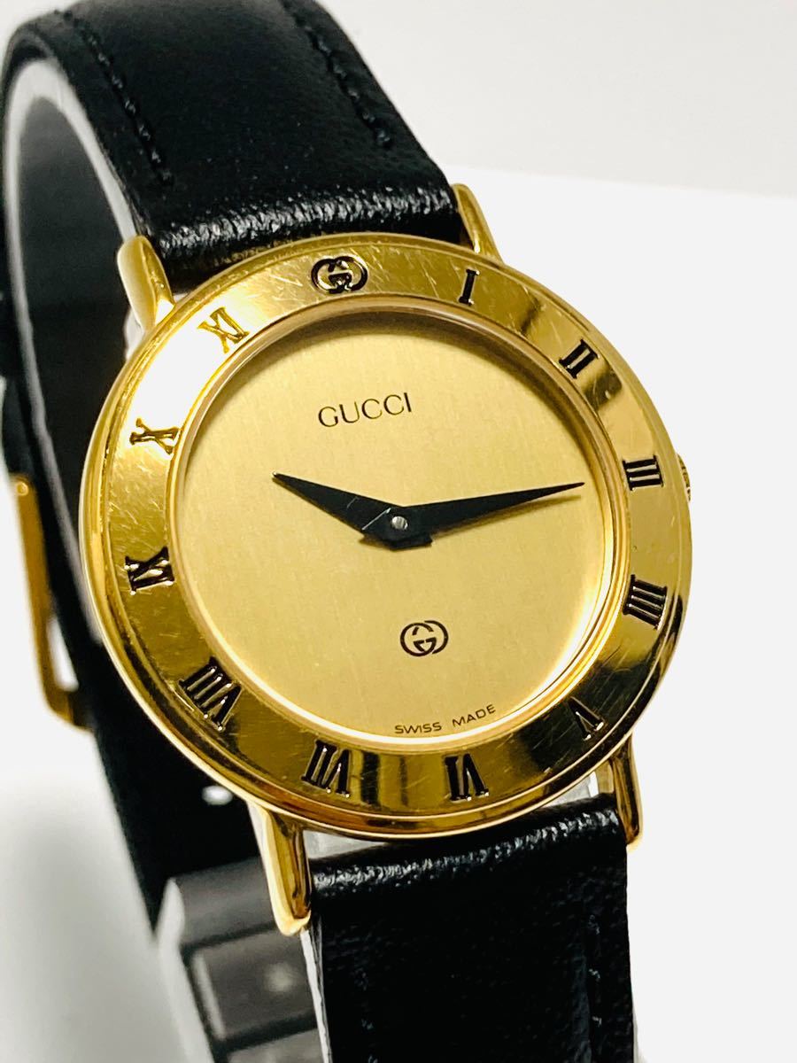 GUCCI グッチ 電池＆ベルト新品交換済み レディース腕時計 スモセコ 