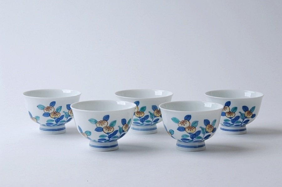十三代 今泉今右衛門 錦橘絵 茶器揃 急須1個,茶碗5客 共箱付 煎茶