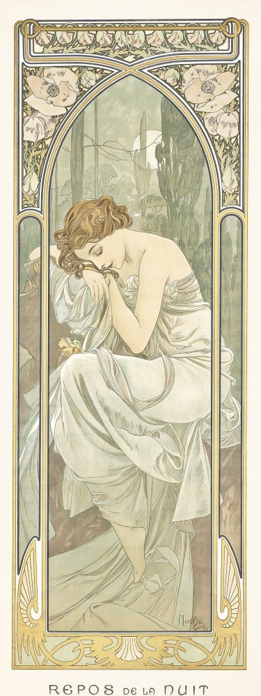 アルフォンス・ミュシャ 四つの時の流れ-夜の安らぎ 1899年 壁紙ポスター 特大576×1535mm（はがせるシール式）066S1 