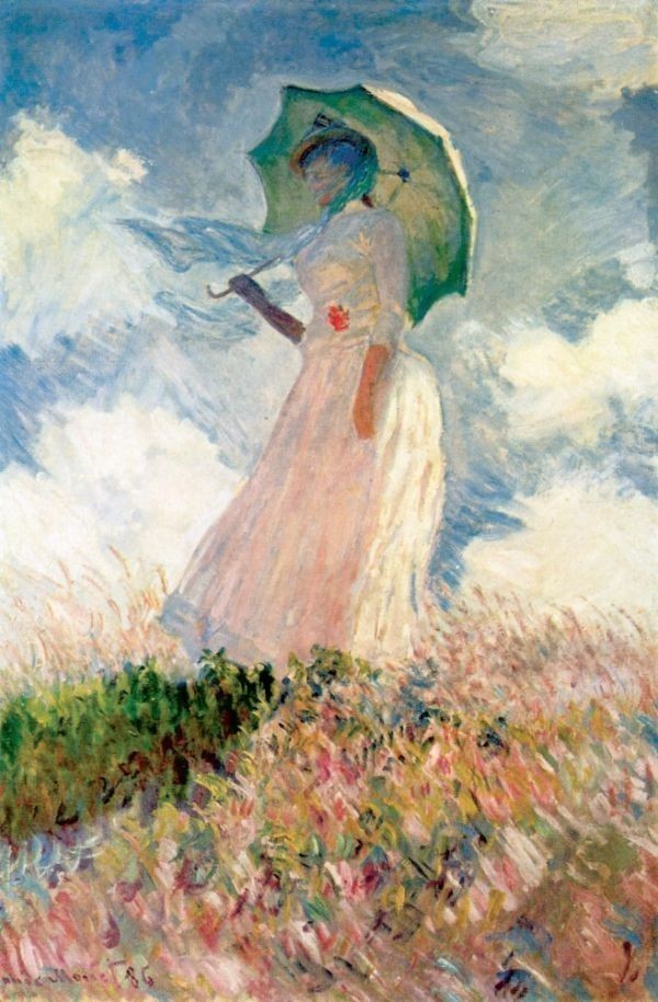 【フルサイズ版】クロード モネ 日傘をさす女性 (左向き) 1891年 オルセー美術館 絵画風 壁紙ポスター 396×603mm はがせるシール式 005S2_画像1