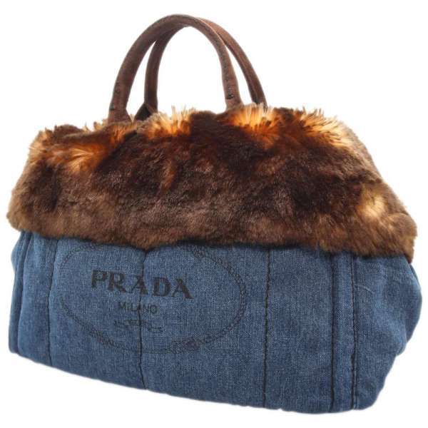 プラダ トートバッグ カナパ BN2182 PRADA バッグ デニム ファー