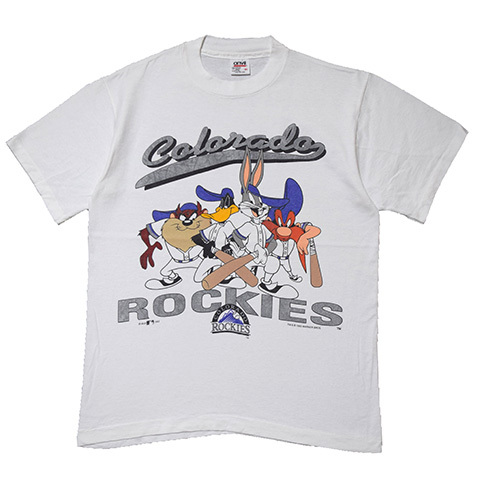 【M】90S USA製 ルーニーテューンズ MLB コロラド ロッキーズ ヴィンテージ キャラクター Tシャツ メンズM シングルステッチ 古着 BA3260