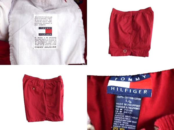 【L】90S トミーヒルフィガー オールド コットン ハーフパンツ ハーフショーツ ショートパンツ 赤色 TOMMY HILFIGER メンズL 古着 CE0183_画像4