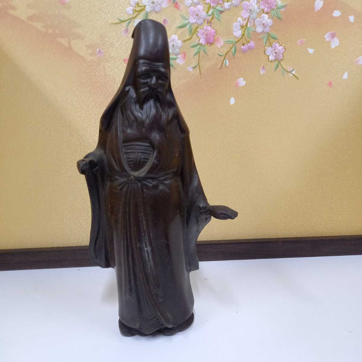 〈う711〉寿老人[蔵出品]金属 七福神 縁起物 インテリア 高さ約32.5cm 開運置物 工芸品 装飾品 置物 220520R3_画像1