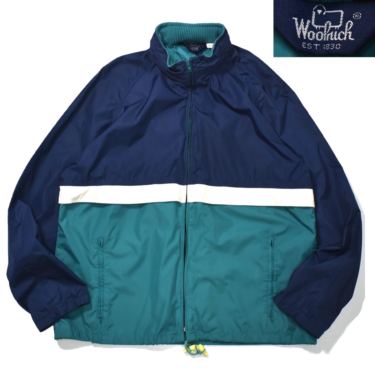 [L] 80s Woolrich 3トーン ナイロン ジャケット ネイビー ウールリッチ フード パーカ ビンテージ USA 古着 vintage 70s 90s_画像1