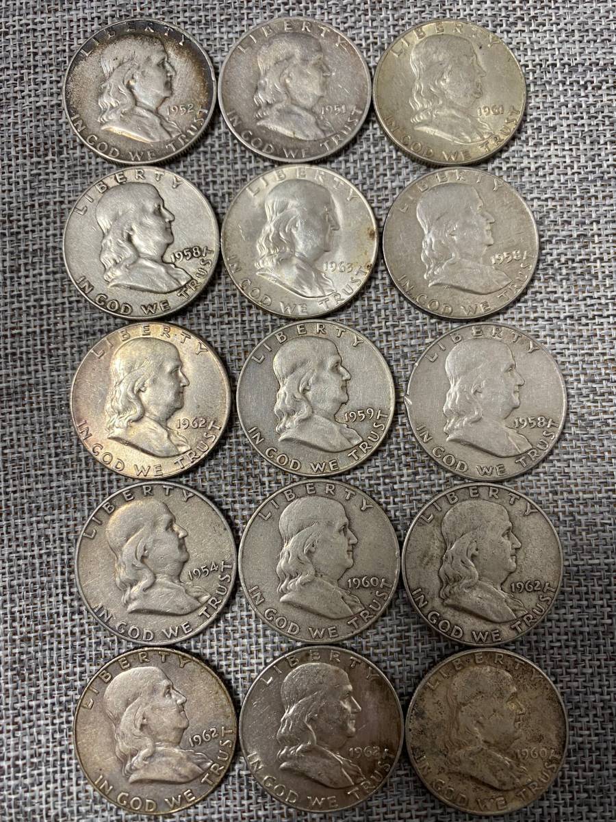既決 アメリカ合衆国 フランクリン 銀貨 50セント 30mm ベンジャミン コイン 硬貨15枚 本物 新色追加して再販
