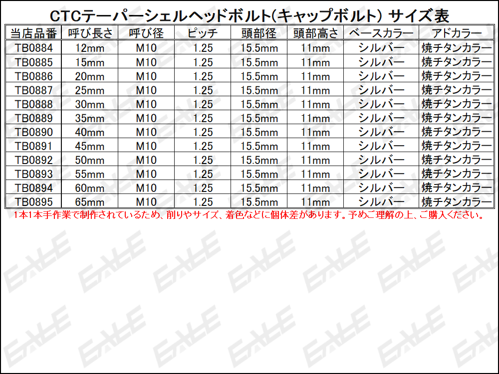 M10×55mm ステンレス 2色テーパーシェルヘッドボルト キャップボルト フレームやエンジン周りに シルバー/焼チタンカラー TB0893_出品はM10×55mmのシルバー/焼チタンカラー