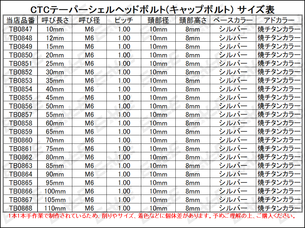 M6×80mm ステンレス 2色テーパーシェルヘッドボルト キャップボルト クランクケース/エンジン周り シルバー焼チタンカラー TB0862_出品はM6×80mmのシルバー/焼チタンカラー