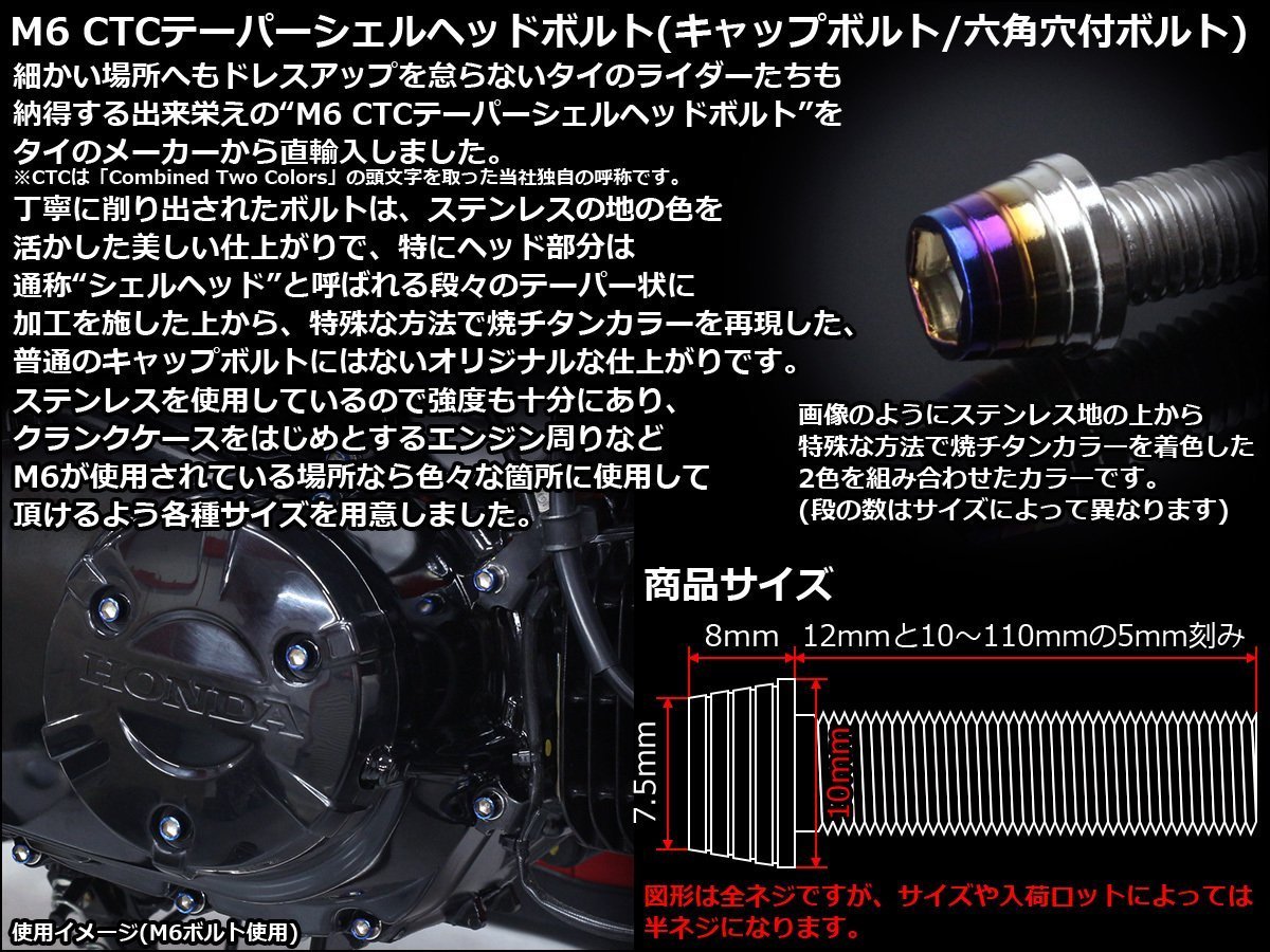 M6×90mm ステンレス 2色テーパーシェルヘッドボルト キャップボルト クランクケース/エンジン周り シルバー焼チタンカラー TB0864_出品はM6×90mmのシルバー/焼チタンカラー