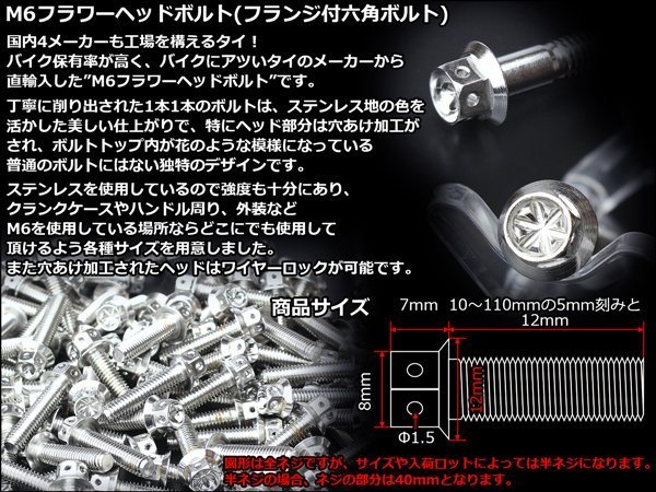 M6×15mm ステンレス フラワーヘッドボルト 六角ボルト クランクケース等エンジン周りに シルバー TB0426_出品はM6シルバーの15mmです。