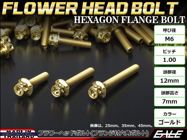 M6×70mm ステンレス フラワーヘッドボルト 六角ボルト クランクケース等エンジン周りに ゴールド TB0496_画像1