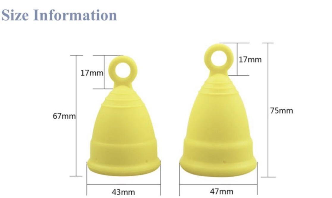 FDA認証月経カップ全8色 SサイズLサイズ選べる2個セット,携帯巾着袋,洗浄カップ付き計4点セット
