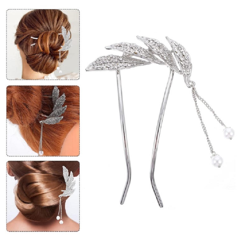  super-discount popular stylish lovely . ornamental hairpin chopsticks hair ornament Japanese clothes tomesode yukata metal pearl flower leaf flower hair accessory silver silver spring 