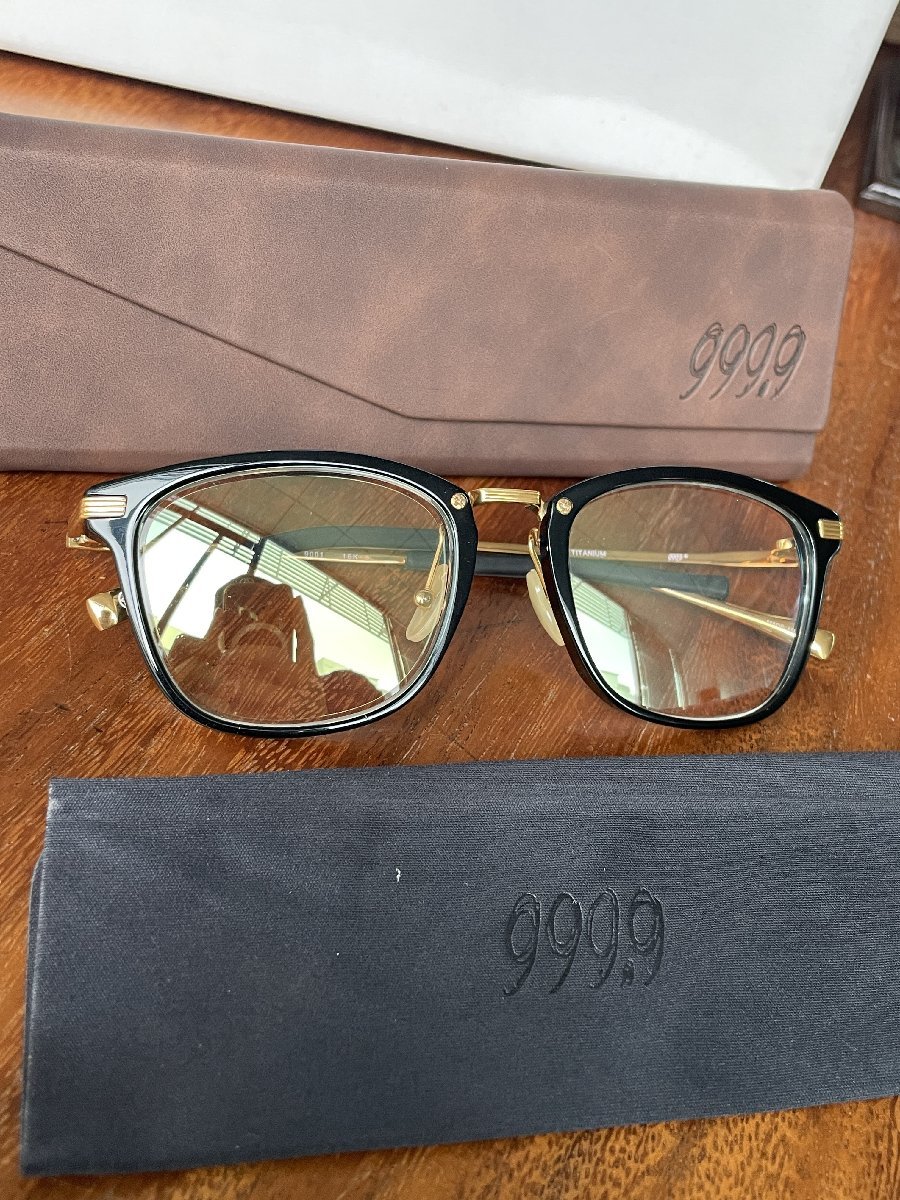 高級 999.9(フォーナインズ) メガネ 眼鏡 ウェリントン M-37 伊達めがね 16k 9001_画像2
