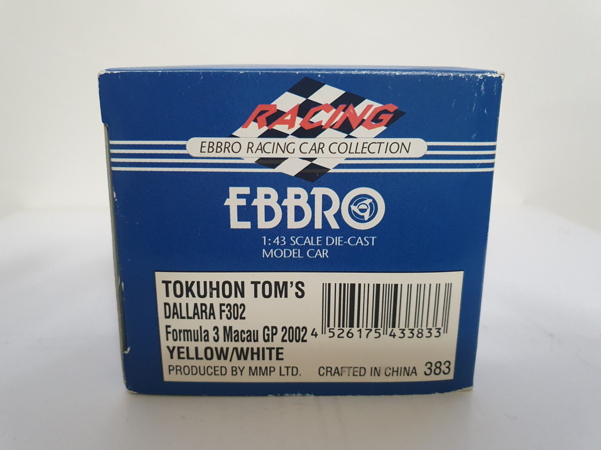 EBBRO 1/43 TOKUHON TOM'S DALLARA F302 Formula 3 Macau GP 2002 YELLOW/WHITE 383の画像6