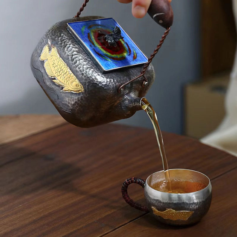 LC981008A-40★999純銀★金魚茶壷伝統茶道 職人手作り シルバー 銀製 独特の プレゼント