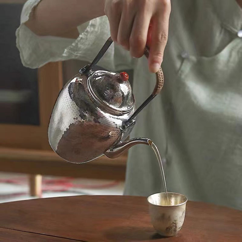 LC981008A-36★999純銀★伝統茶道 職人手作り シルバー 銀製 容量600ml茶壷 独特の プレゼント
