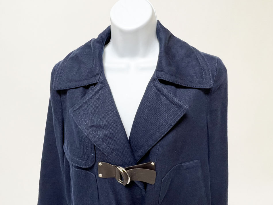  free shipping LOUIS VUITTON Louis Vuitton lady's jacket navy Lynn nen cotton 38 used 