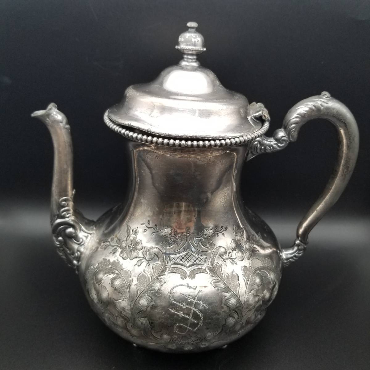 20世紀初頭 米国 アンティーク Saint Louis Silver Co.シルバーメッキ ティーポット 銀メッキ 彫金 ヴィクトリアスタイル 紅茶 装飾