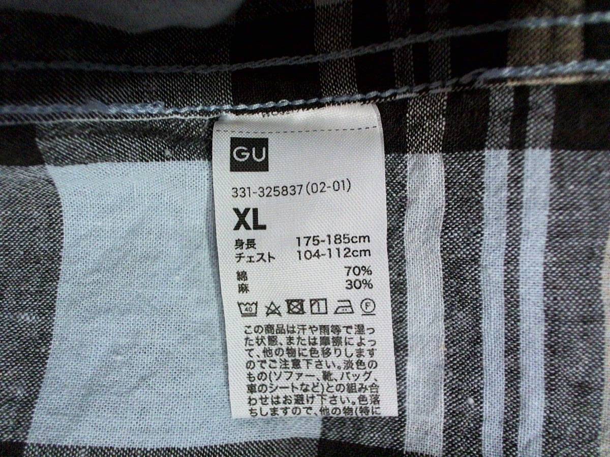 ☆ジーユー【GU】綿と麻　コットン＆リネン 半袖シャツ　チェックシャツ XL 焦げ茶　水色　ベージュ_画像7