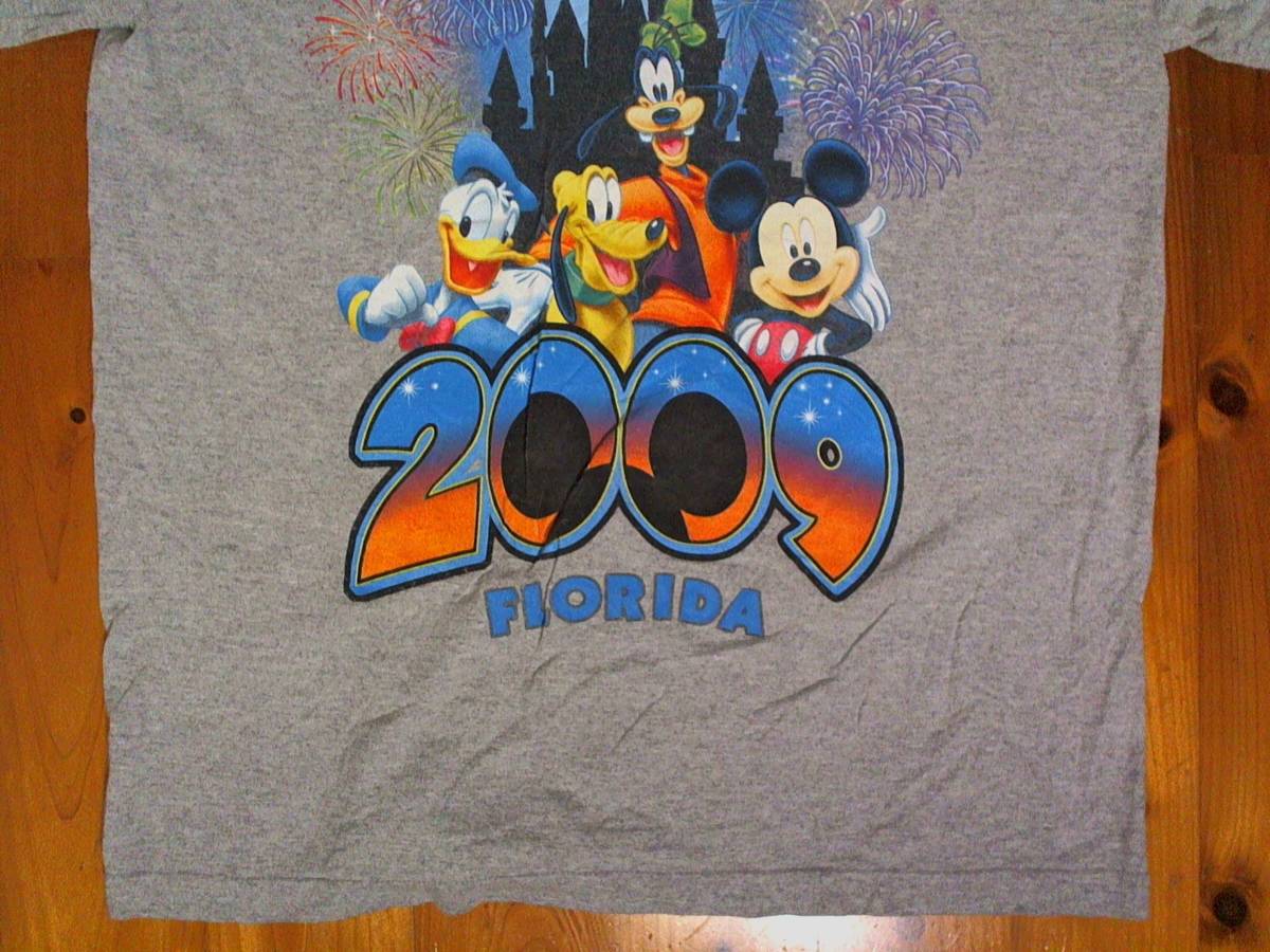 ☆②★微難有・詳細不明☆US古着☆ディズニー　フロリダ 2009【 Disney FLORIDA 2009 】プリント半袖Tシャツ LL位 グレー　灰色_画像3