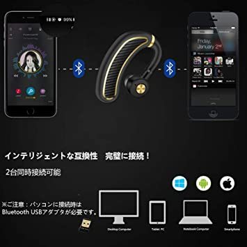 ブラックゴールド 【2020最新進化版】Bluetoothワイヤレス イヤホン 日本語音声ヘッドセットV4.1片耳 超大容量バッ_画像6