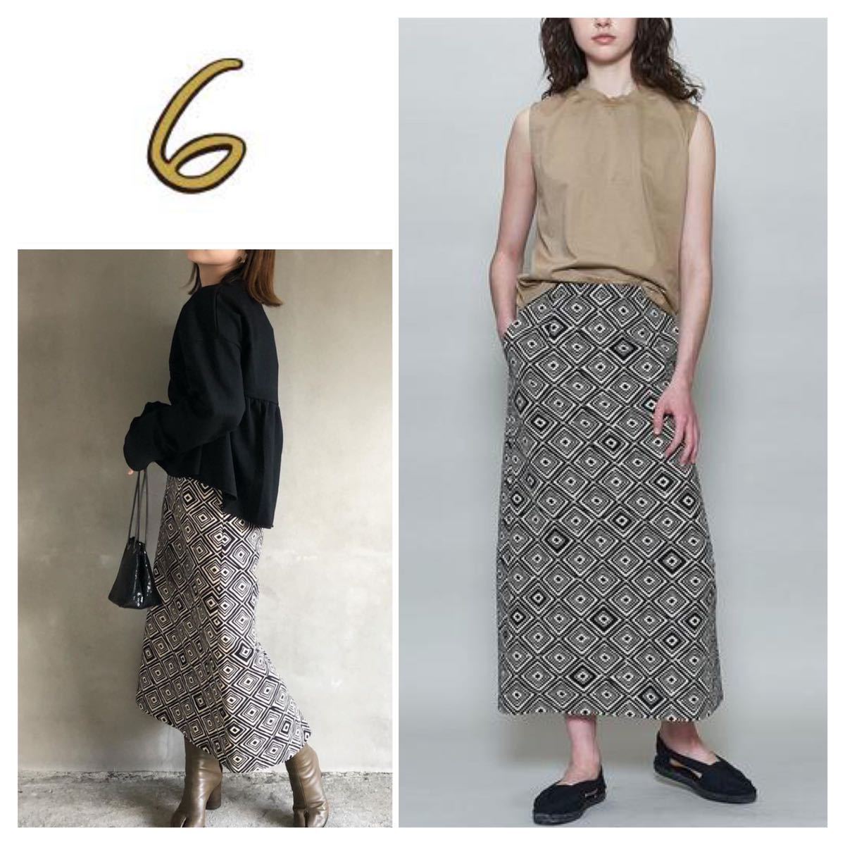 ＜6(ROKU)＞PRINT LONG SKIRT/スカート ダイヤ柄　ロングスカート　38 2259_画像1