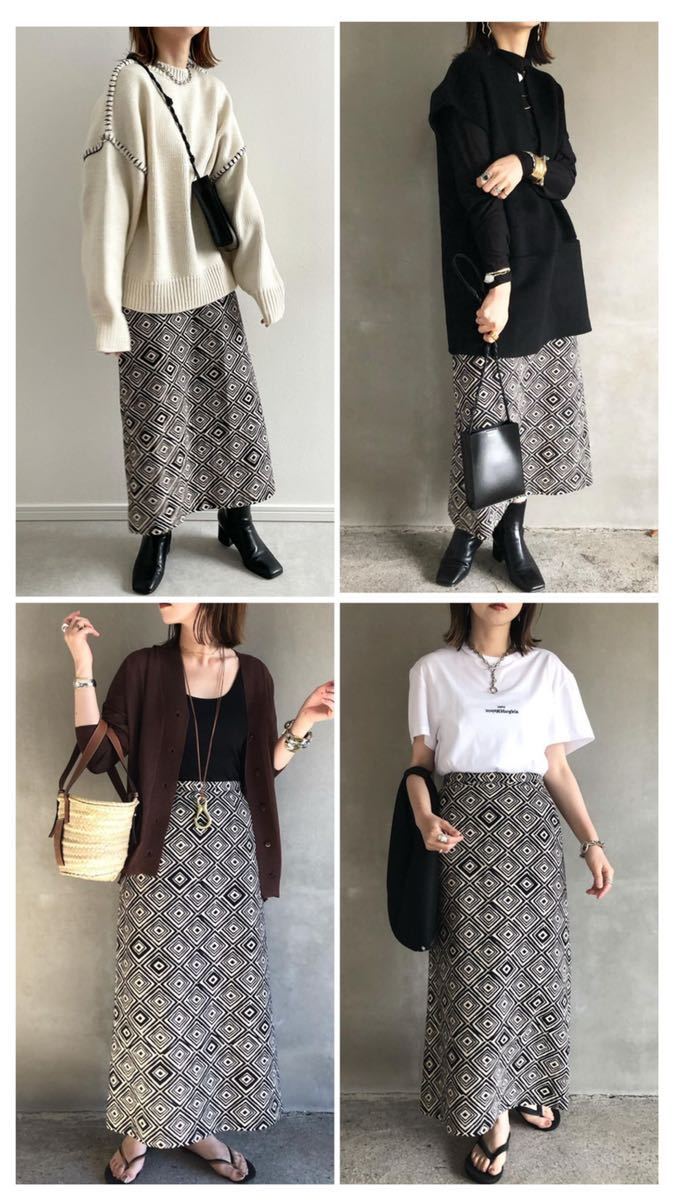 ＜6(ROKU)＞PRINT LONG SKIRT/スカート ダイヤ柄　ロングスカート　38 2259_画像2