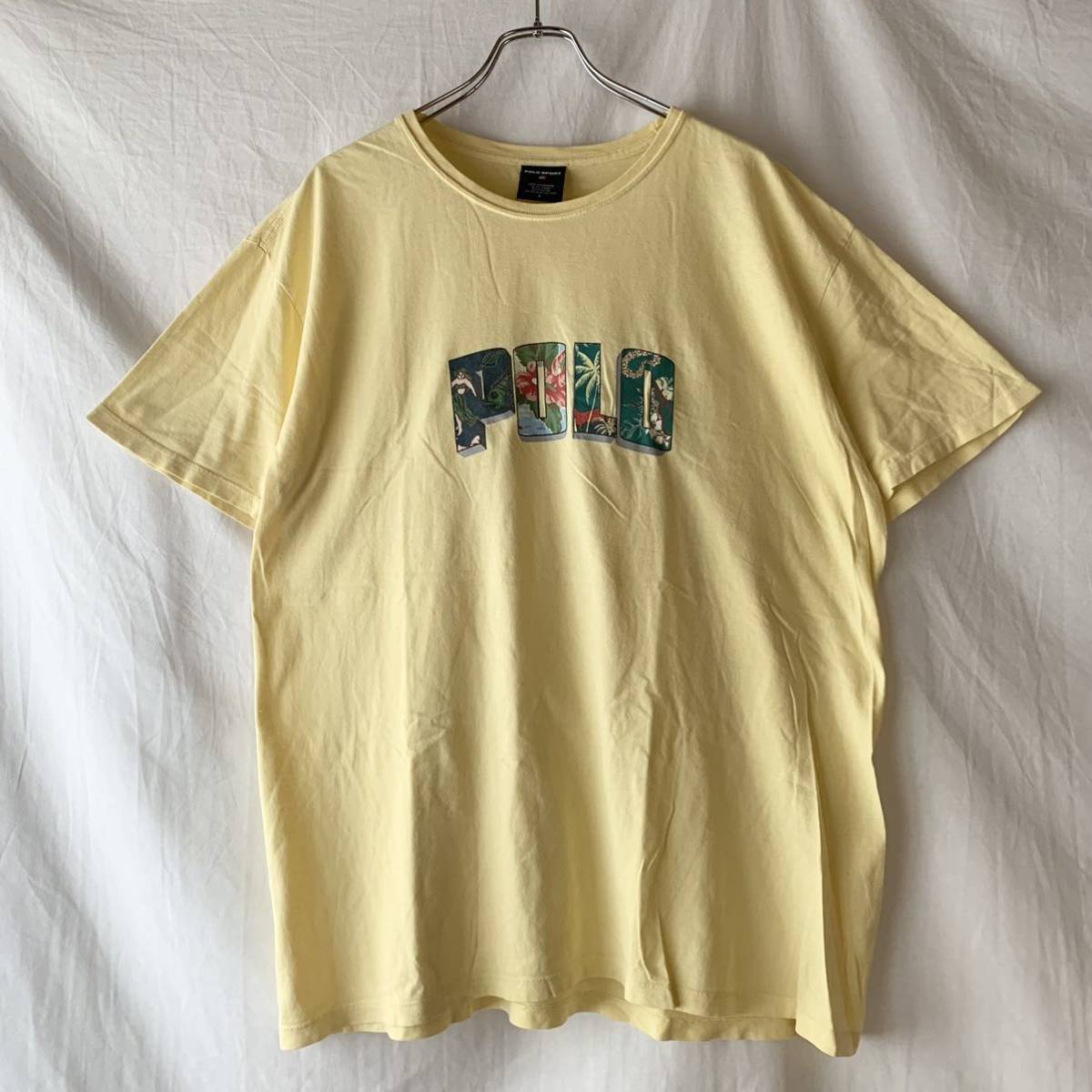 90s POLO SPORT RALPH LAUREN ラルフローレン ポロスポーツ ロゴ Tシャツ ヴィンテージ イエロー 黄色 L ハワイアン_画像1