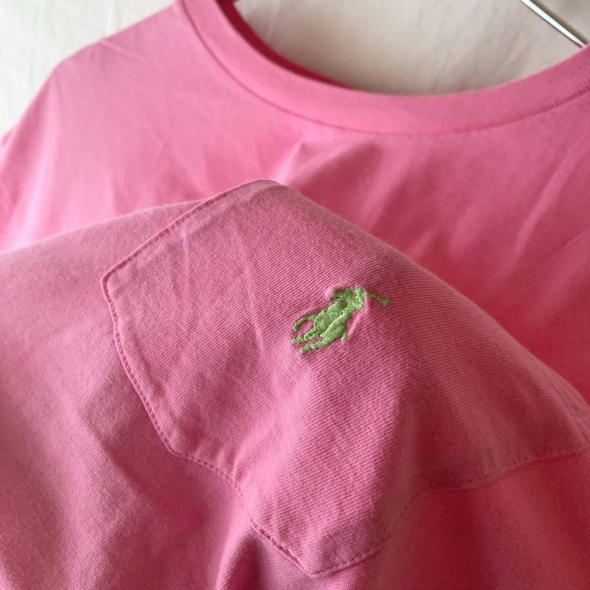 90s Polo by Ralph Lauren ポロ ラルフローレン ポケT ヴィンテージ Tシャツ ピンク L ワンポイント_画像6