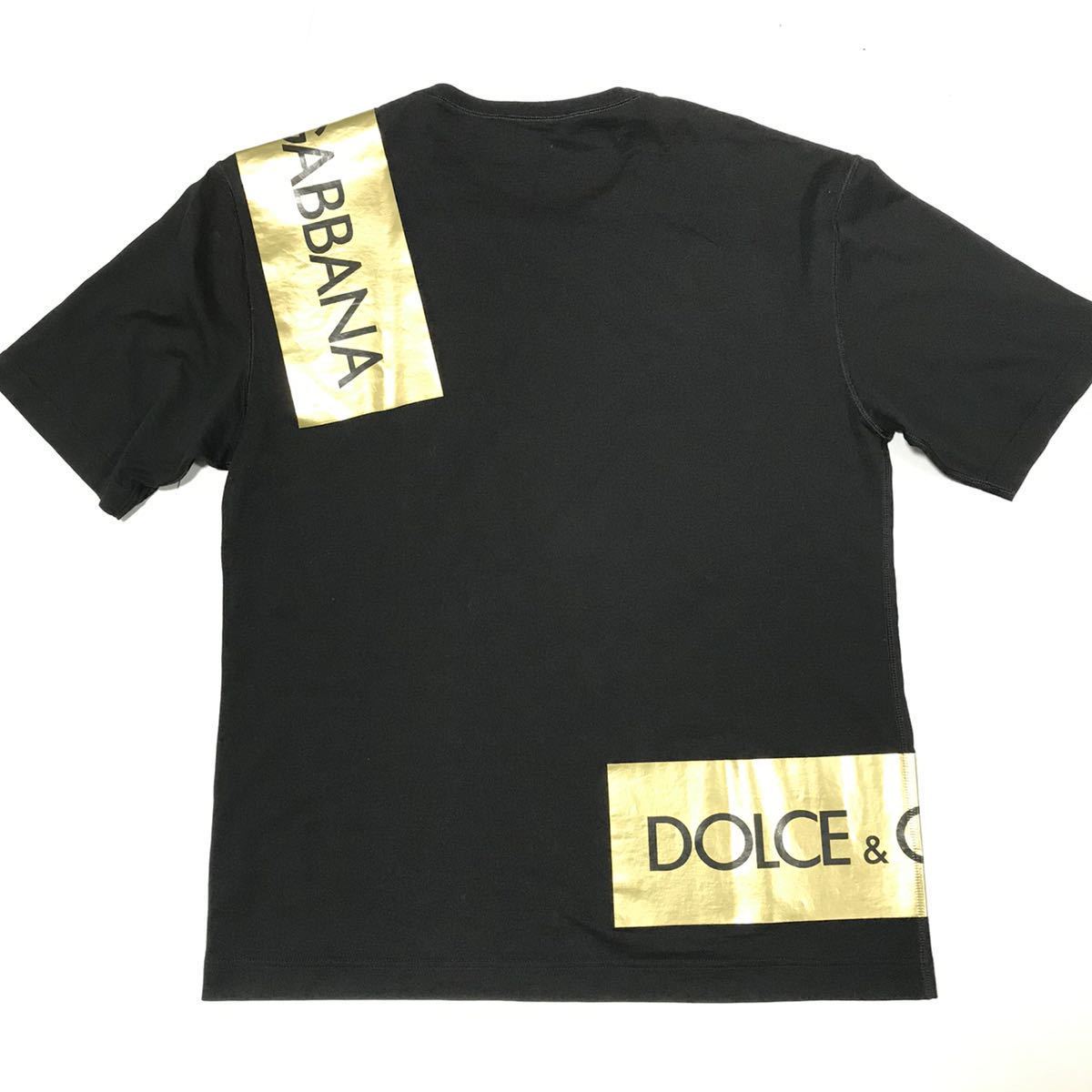 良い製品本物 DOLCE&GABBANA 半袖Tシャツ ロゴラベル トップス 黒 サイズ48 コットン100% 男性用 メンズ イタリア製 半袖Tシャツ