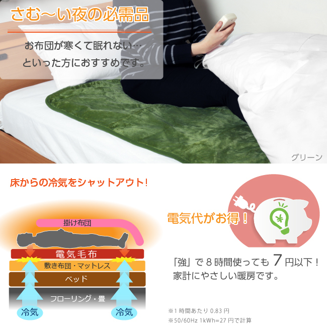 電気毛布 敷き 日本製 フランネル 洗える 140cm×80㎝ 全5色 シングル ふわふわ ダニ退治 省エネ スライド温度調節_画像5