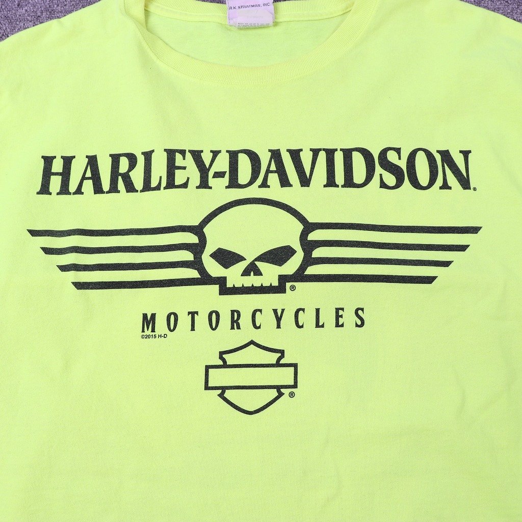 ハーレーダビッドソン Tシャツ XL ウッドストック 半袖 蛍光 黄 両面プリント 大きいサイズ HARLEY DAVIDSON メンズ レディース 古着 中古 _画像5