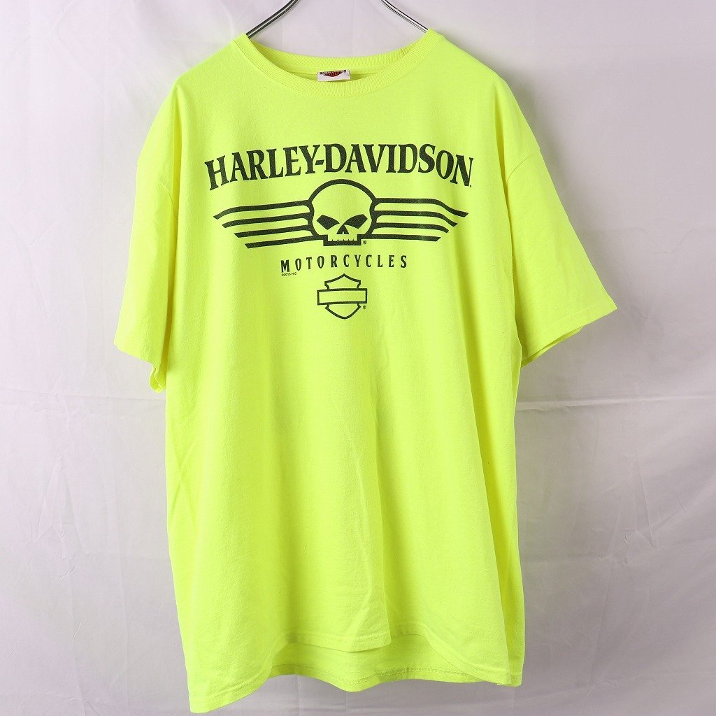 ハーレーダビッドソン Tシャツ XL ウッドストック 半袖 蛍光 黄 両面プリント 大きいサイズ HARLEY DAVIDSON メンズ レディース 古着 中古 _画像2