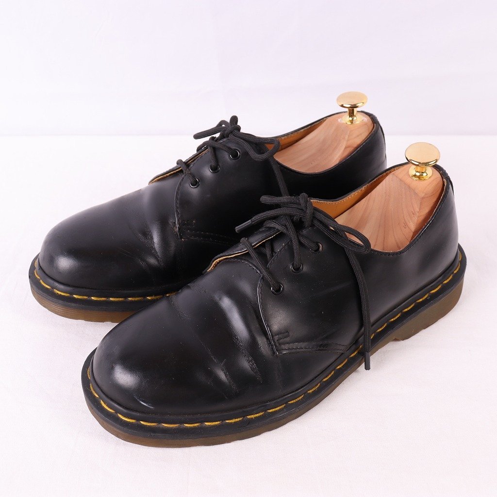 ドクターマーチン UK6/24.5cm～25.0cm/3ホール 黒 ブラック ブーツ レザー メンズ レディース drmartens 古着 中古 dm3587_画像1