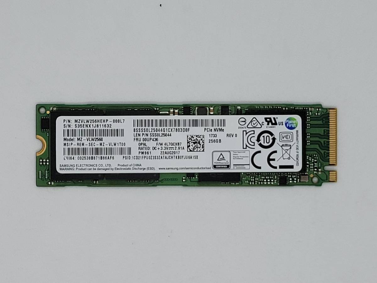 【高速SSD m.2 NVMe 256GB】Samsung サムスン（管：CW3-SS1-811632）MZ-VLW2560　動作確認済み　フォーマット済み