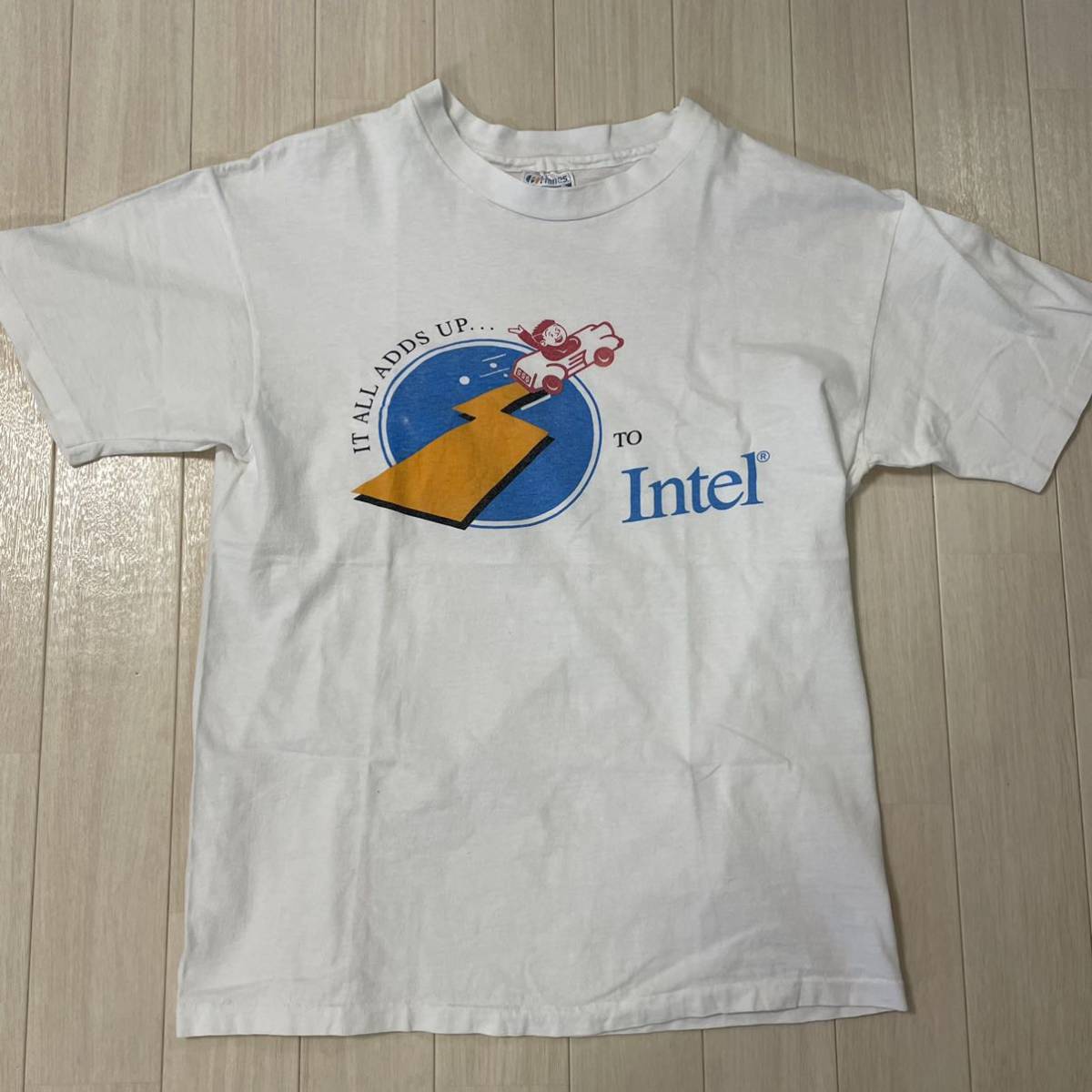 【税込】 インテル　intel 企業　白　Lサイズ　USA製　ヘインズ　Hanes tシャツ 文字、ロゴ