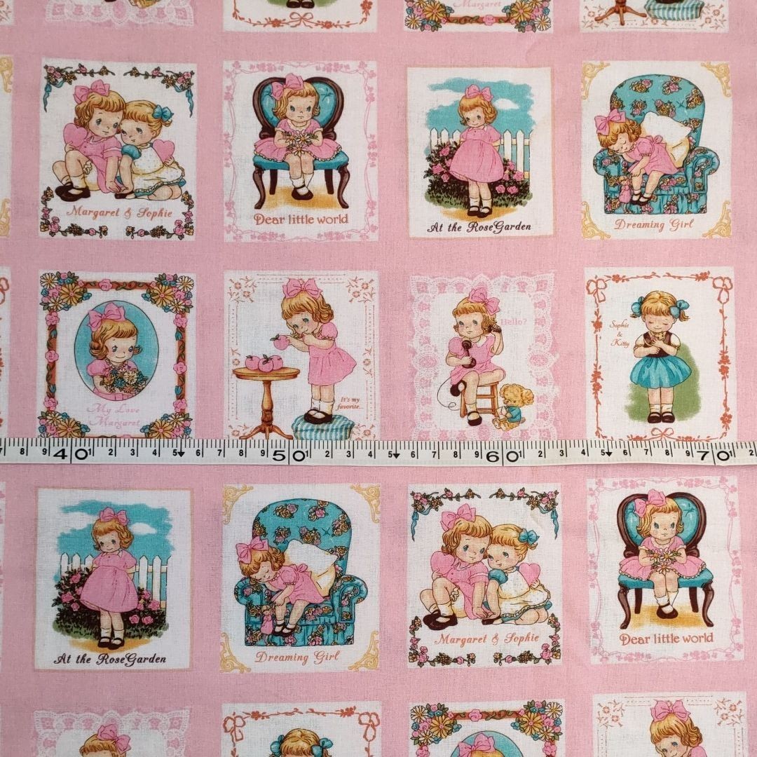 女の子　ピンク　パネル柄　綿素材　シーチング生地　100×幅110cm