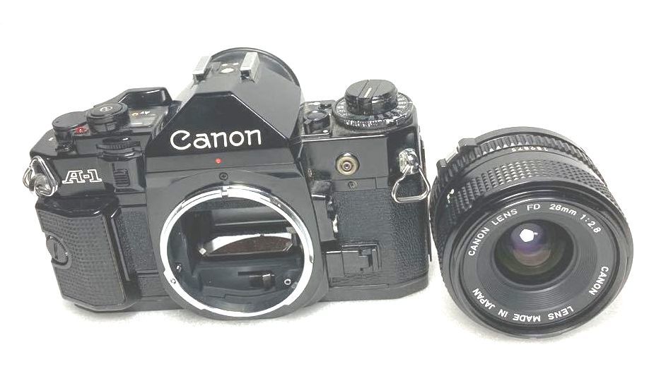 完動 極 かなり綺麗 CANON A-1ボディ+Canon New FD 28mm F2.8 レンズ 