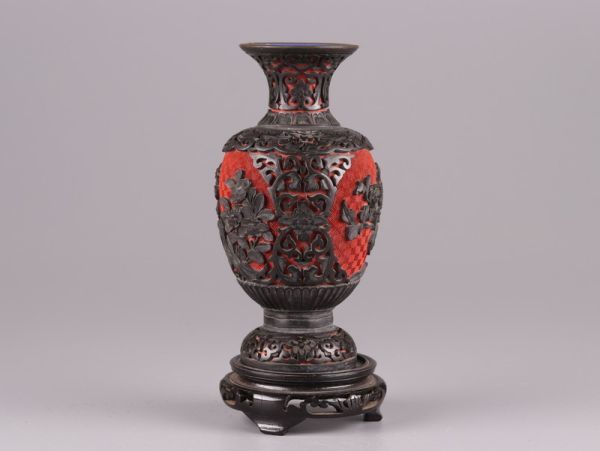 中国古玩 唐物 堆朱 堆黒 花瓶 細密細工 時代物 極上品 初だし品 3642_画像3