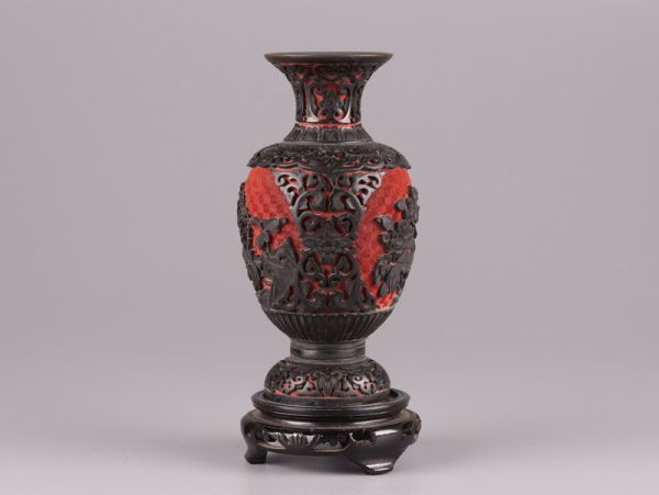 中国古玩 唐物 堆朱 堆黒 花瓶 細密細工 時代物 極上品 初だし品 3642_画像5