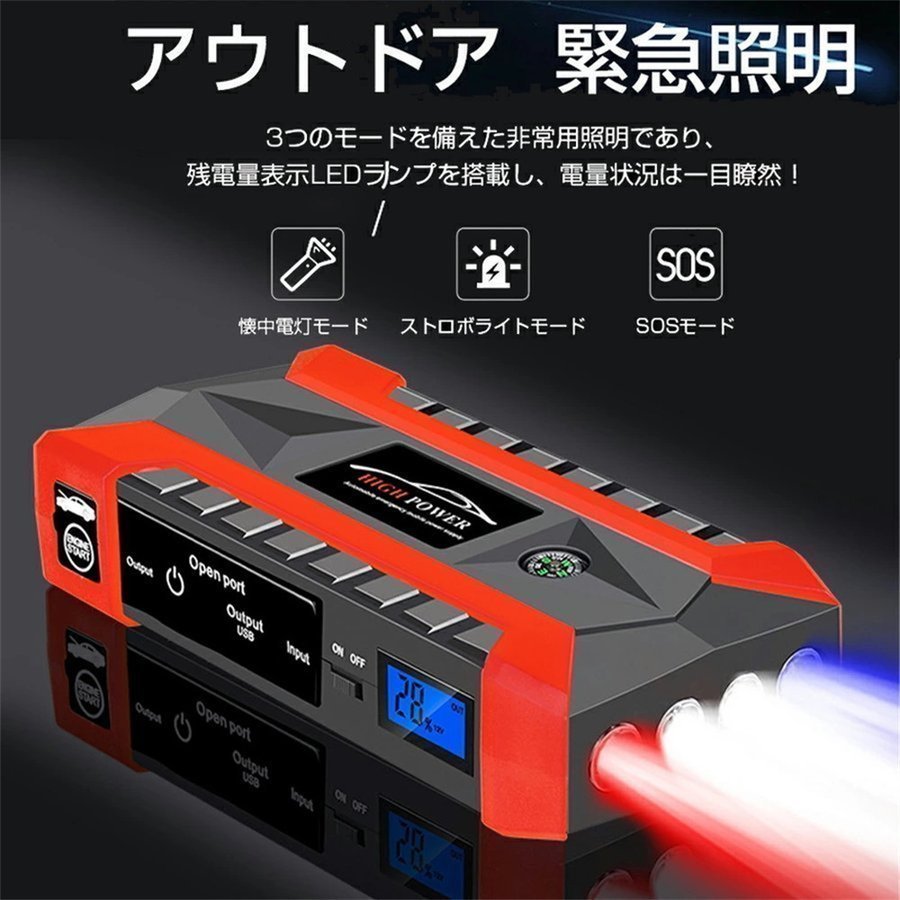 1円 ジャンプスターターセット 12V車全般対応 28000mAh 大容量 電源 充電器 ジャンプ スターター エンジンスターター 倉庫在庫処分_画像5