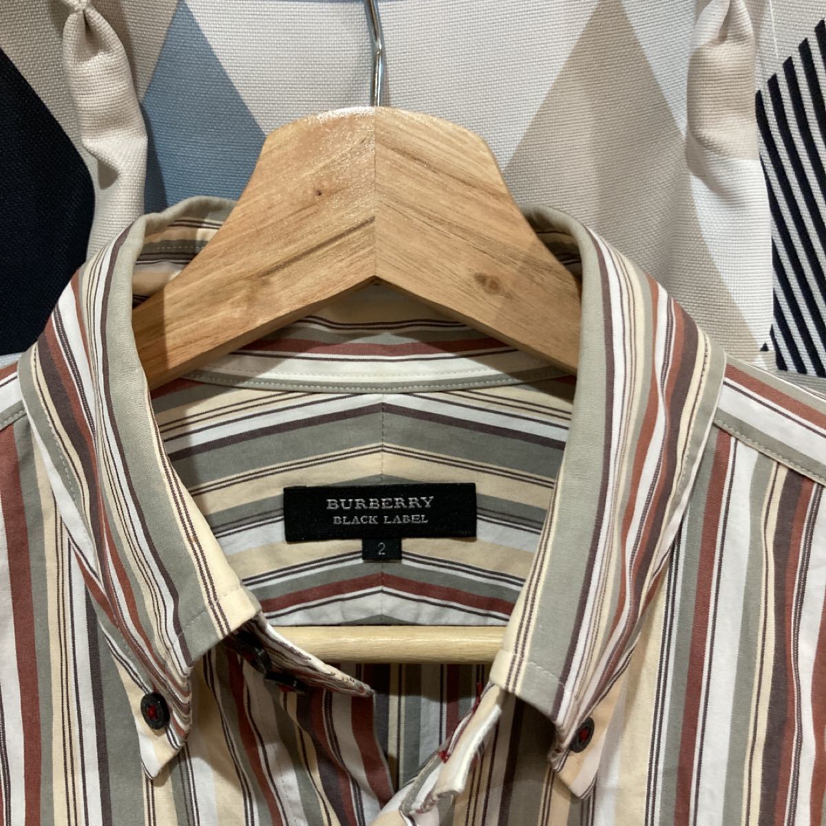 BURBERRY BLACK label ストライプシャツ 長袖シャツ 美品 ボタンダウンシャツ マルチストライプ