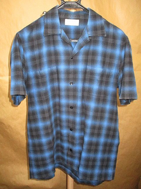 サンローランパリ 16SS オープンカラー チェック シャツ 半袖 青 36
