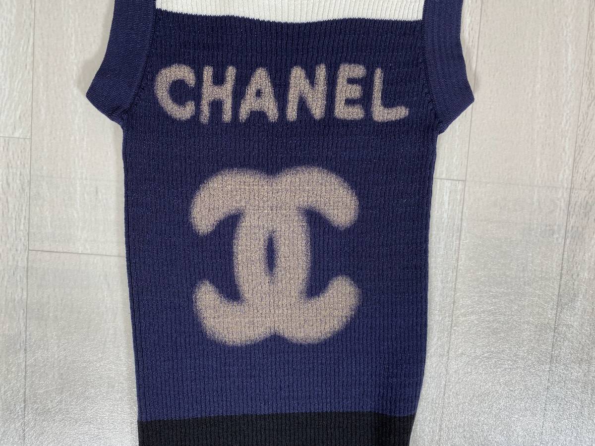 ☆11Pシャネル CHANEL CCマーク タンクトップ リブ ニット 34