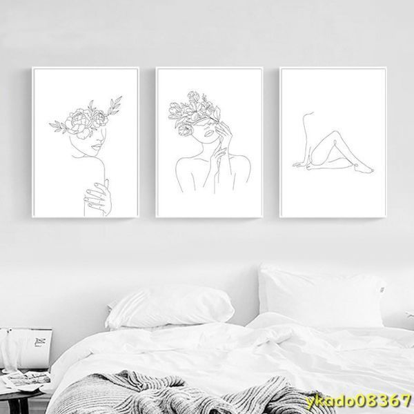P1120: simple . line . poster printing black white. .. flower woman art Work canvas picture wall art image house. equipment ornament 