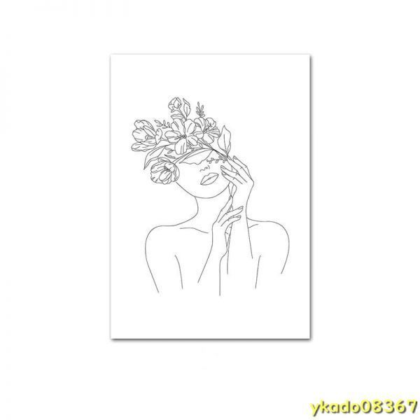 P1120: simple . line . poster printing black white. .. flower woman art Work canvas picture wall art image house. equipment ornament 