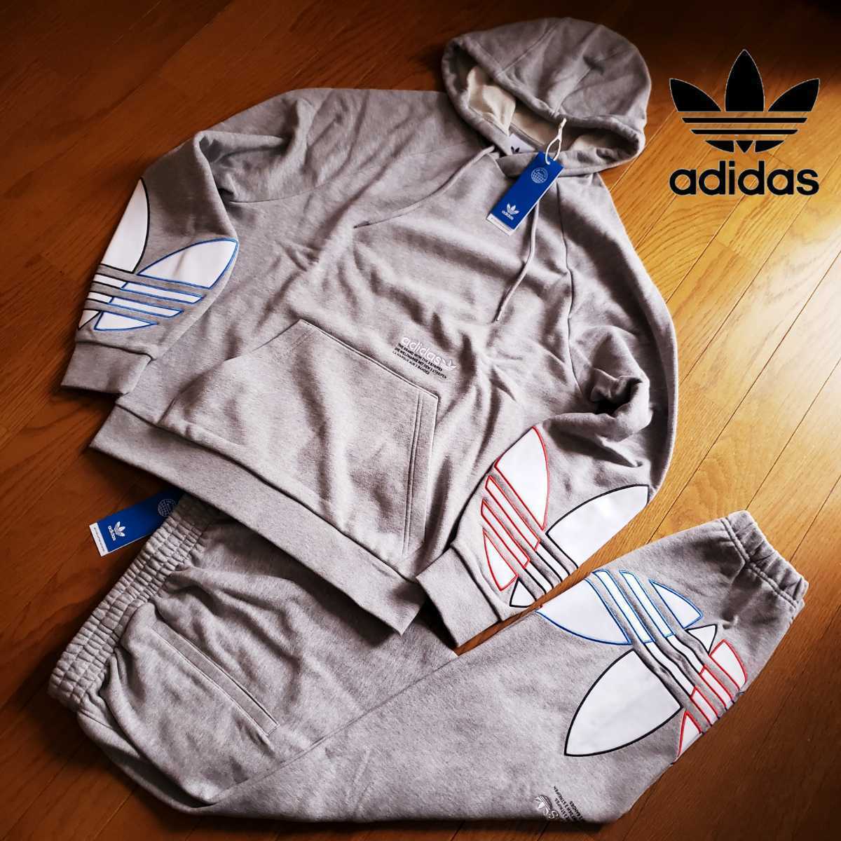 新品】adidas Originals トリコロール セットアップ L グレー パーカー